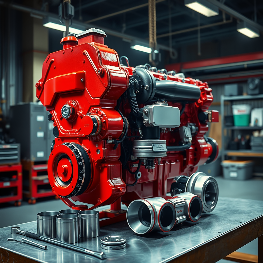 Cummins diesel engine in workshop — overhaul and maintenance